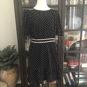 Loft, embroidered Black and White Retro Ruffle dress, size 6